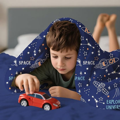 Toddler Comforter Set for Kids, Boys, Girls, 4 Pieces Bed-in-a-Bag Bedding Set, All Season Ultra Soft Sheets Set with Comforter, Space Rocket