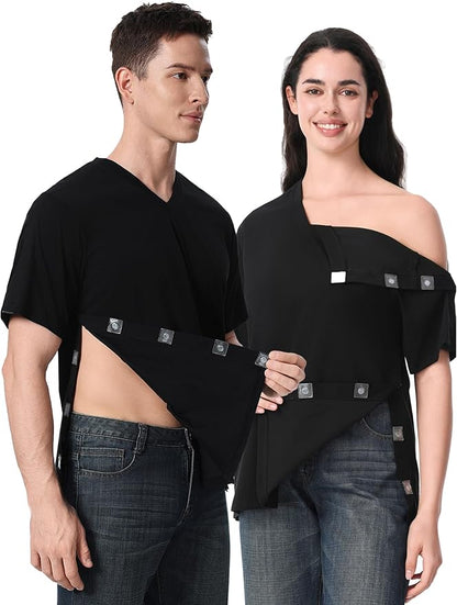 Magnetic Buttons Post Shoulder Surgery Recovery Shirt for Men V-Neck Tear Away Adaptive Chemo Port Clothing for Women
