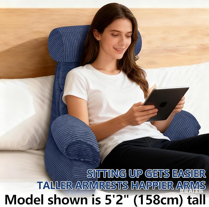 FXXUDVNIIN Back Pillow for Bed Sitting up – with 9.4" Armrests Bed Pillow for Sitting up,Inch Arms for Support, Ideal for Reading, Watching TV, Gaming, and Relaxing