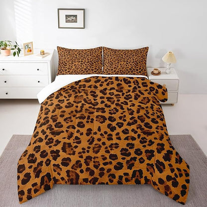 Feelyou Leopard Comforter Set King Cheetah Comforter for Boys Girls Teens Animal Print Bedding Set Breathable Safari Duvet Set Room Decor Dark Orange Quilt Set