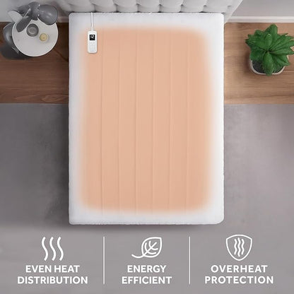 Sunbeam Electric Restful Quilted Heated Mattress Pad Full 75" x 54" 12 Heat Settings 12-Hour Auto Shut-Off Extra-Cozy Fabric Deep Pocket Fit Machine Washable