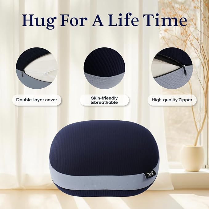 ZonLi Weighted Pillow for Adults 6.5lbs, Washable Hug Pillow Get Better Sleep, Detachable Sensory Body Weighted Pillows, Memory Foam Bed Pillow (Navy Blue).