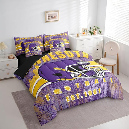 Erosebridal 7 Pieces Classic Sports Bed in A Bag Queen Football Comforter Sets with Sheets Seasonal Color Football Bedding Set for Men Women Seasonal Color City Silhouette Bed Set