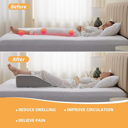 Bedluxe Leg Elevation Pillows, Leg Pillows for Sleeping, Cooling Gel Memory Foam Top, Wedge Pillow for Legs, Leg Wedges for Circulation, Swelling, After Surgery - Removable Cover (10 Inch, White/Grey)