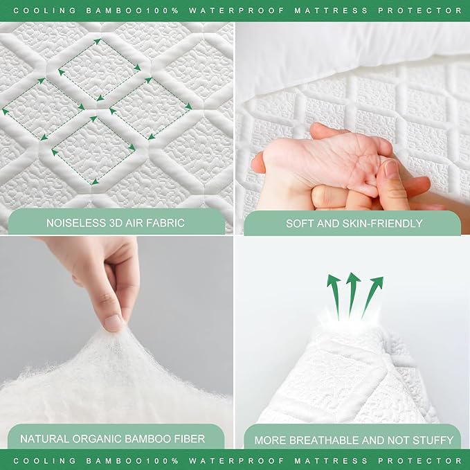 UNILIBRA Twin XL Size Waterproof Mattress Protector, 3D Air Rayon Made from Bamboo Cooling Mattress Cover, Breathable Deep Pocket Mattress Pad Fits to 8''-21'' White