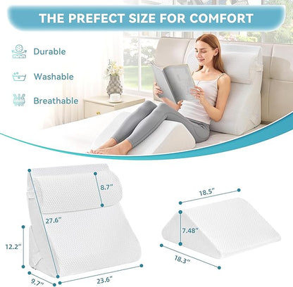 Kingfun 4pcs Orthopedic Bed Wedge Pillow Set for Sleeping, Memory Foam for Sleeping,Breathable Triangle Pillow Wedge, Post Surgery Memory Foam Wedge Pillow for Back, Leg Pain Relief, Sitting