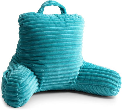 Clara Clark Reading Pillow for Kids – Back Pillow for Sitting in Bed, Plush Bed Pillows for Sitting Up in Bed, Teal Kids Reading Pillow, Shredded Foam Bed Chair Pillow with Arms and Pockets