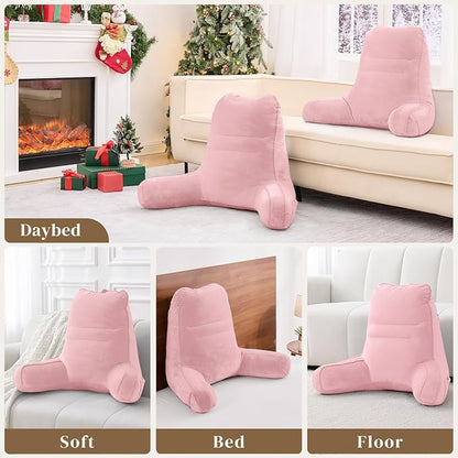 Sasttie Reading Pillow, Pillows for Reading or Relaxing – Ergonomic Support for Head, Neck, Back, and Lumbar, 21-Inch, Light Pink