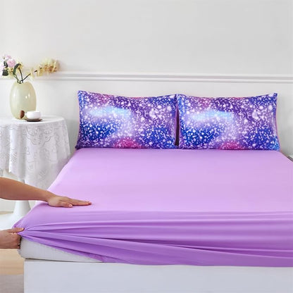 RYNGHIPY 6Pcs Girls Bedding Set Full Size Purple Rainbow Comforter Set for Kids Teens Girls Glitter Bed in a Bag Lightweight Fluffy