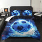 Soccer Print Comforter 3Pcs Full Ball Sport Football Bedding Set for Kid Teen Girl Boy Adult Sports Games Soccer Blue Lightning Thunderstorm Quilt Room Decor with 1 Comforter and 2 Pillowcases