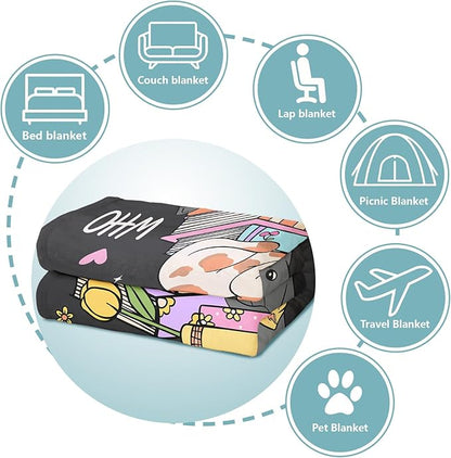 Cat Lover Blanket, Just A Girl Who Loves Books Blanket, Soft Warm Cozy Fleece Throw, Gifts for Girls Women Kids, 40"x50", Black