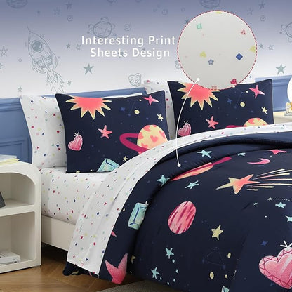Twin XL Comforter Sets Planet, Space Bedding Set for Girls Boys Teen, All Season Kids Bed in a Bag Dorm 5 Pieces with Sheets, Pillowcase & Sham