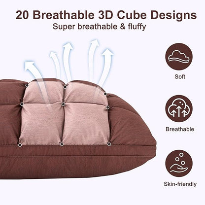 YOUR MOON Soft Pillows Standard for Sleeping, Support Bed Pillows, Fluffy Down Alternative Pillow, Luxury Hotel Gel Standard Pillows for Side Sleeping (Brown)