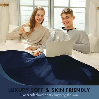 Queen Size Heated Blanket 84" x 90" - Flannel Sherpa Electric Blanket Queen with Dual Control, 5 Heating Levels & 10 Hours Auto Off, Heating Blanket with Overheat Protection for Home (Navy)