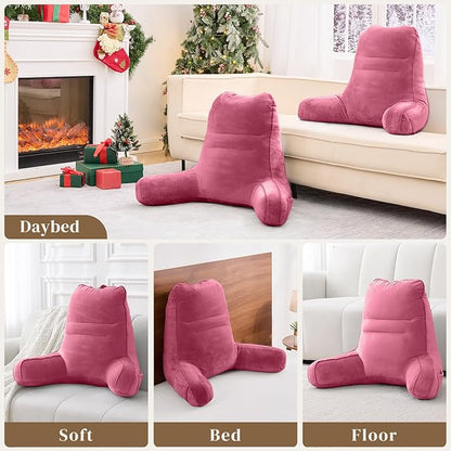 Sasttie Reading Pillow, Pillows for Reading or Relaxing – Ergonomic Support for Head, Neck, Back, and Lumbar, 21-Inch, Rose Pink