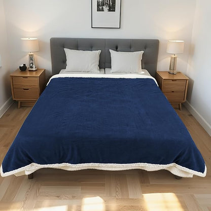 Electric Heated Blanket Full Size 72"x84" - Dual-Sided with Microplush & Sherpa Fabric, 4 Heat Settings & 10 Hours Auto Off, Machine Washable - Dark Blue