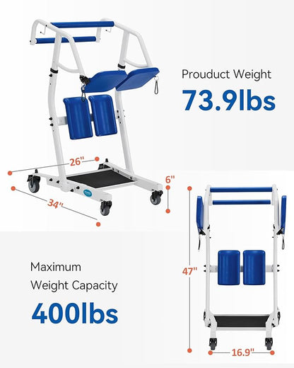 MCombo Stand Assist Patient Lift with Transfer Belt, Patient Transport Unit for Home Care and Elderly Use, 400lbs Capacity, STA446 (Blue)