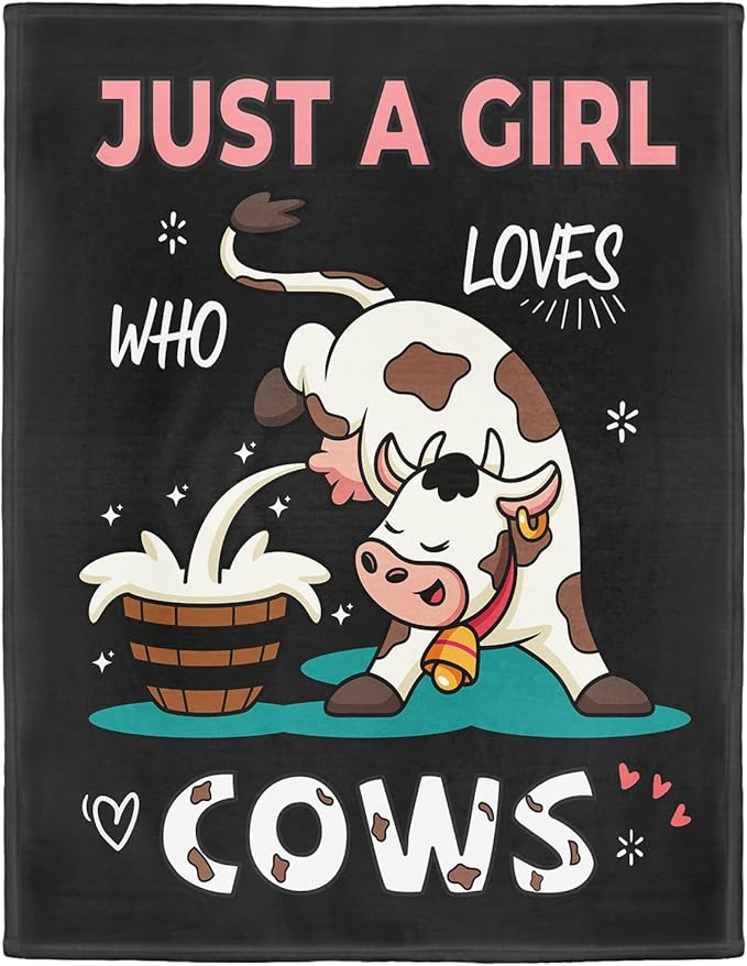 Cow Lover Blanket, Just A Girl Who Loves Cows Blanket, Soft Warm Cozy Fleece Throw, Gifts for Girls Women Kids, 50"x60", Black