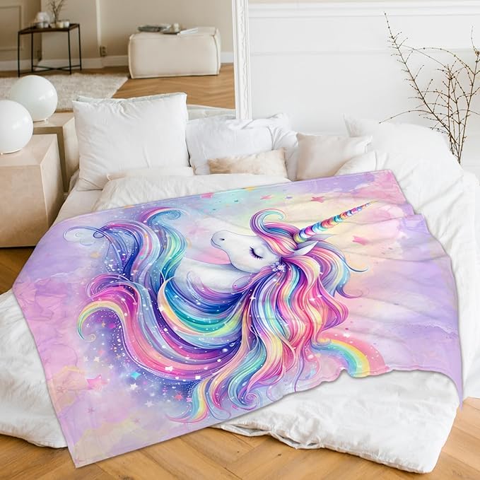 Girls Blanket for Kids Age 8-10, Unicorn Gift, 50 x 40 Inches Flannel Throw for Girls Teen, for Unicorn Lovers, Ultra Soft Cozy Throw Blanket for Bed Couch Sofa Living Room Camping