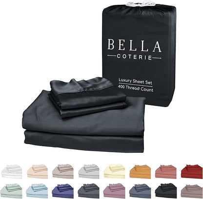 Bella Coterie Luxury Bamboo Viscose Split King Size Sheet Set | 2 Fitted Sheets for Sleep Number & Adjustable Beds | 100% Organically Grown | Cooling & Ultra Soft | 18” Deep Pocket [Black]