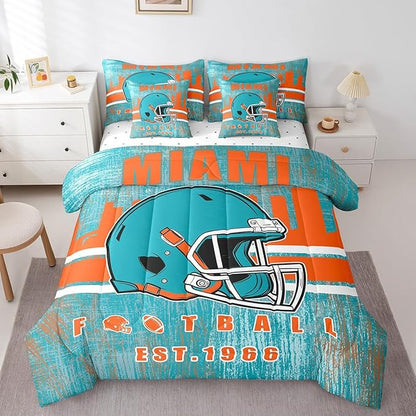 Erosebridal Boys Football Sports Helmet Bedding Set King Size Bed in A Bag,Kids Football Comforter Sets with Sheets for Men Women Rugby Ball Gamed Bed Set 7 Pieces