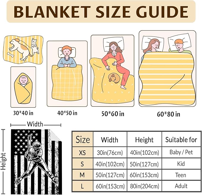 Boys Blanket Baseball Throw Blankets for Kids Teens 8-12, 60x50 Inches Plush Comfy Soft Sports Throws for Couch Bed Home Decorations Stuff Gifts Ideas