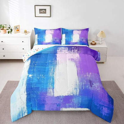 Feelyou Abstract Comforter Modern Abstract Art Comforter Set for Boys Girls Children Purple Blue White Pattern Bedding Set Room Decor Queen Size Duvet Set 3Pcs