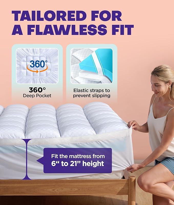 Dual Layer 4 Inch Memory Foam Mattress Topper for Pressure Relief with 4X Support, 2" Pillow Top Twin XL Mattress Topper 50% Viscose Made from Bamboo Plus 2" Cooling Gel Memory Foam Mattress Pad