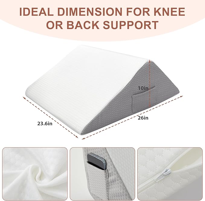 Knee Wedge Pillow, Memory Foam Leg Pillow Bed Wedge for Sleeping, Post Surgery Triangle Pillow Wedge for Knee Support, Leg Elevation, Knees Hip Back Pain Relief (23.6" x 26" x 10", Extra Large, White)
