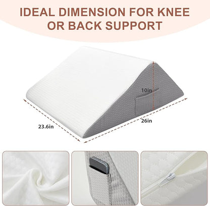 Knee Wedge Pillow, Memory Foam Leg Pillow Bed Wedge for Sleeping, Post Surgery Triangle Pillow Wedge for Knee Support, Leg Elevation, Knees Hip Back Pain Relief (23.6" x 26" x 10", Extra Large, White)
