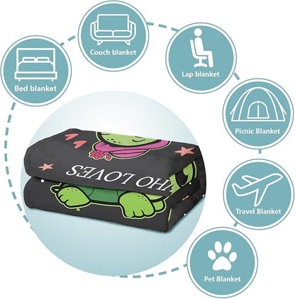 Turtle Lover Blanket, Just A Girl Who Loves Turtles Blanket, Soft Warm Cozy Fleece Throw, Gifts for Girls Women Kids, 60"x80", Black