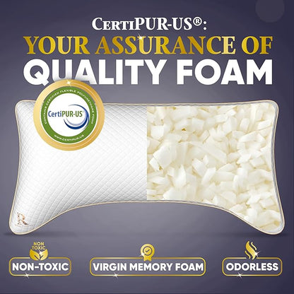 Royal Therapy 4-Pack Adjustable Queen Pillows, Shredded Memory Foam Pillows Queen Size Set, Cooling Pillow Bed Pillow Firm Pillow Foam Side Sleepers