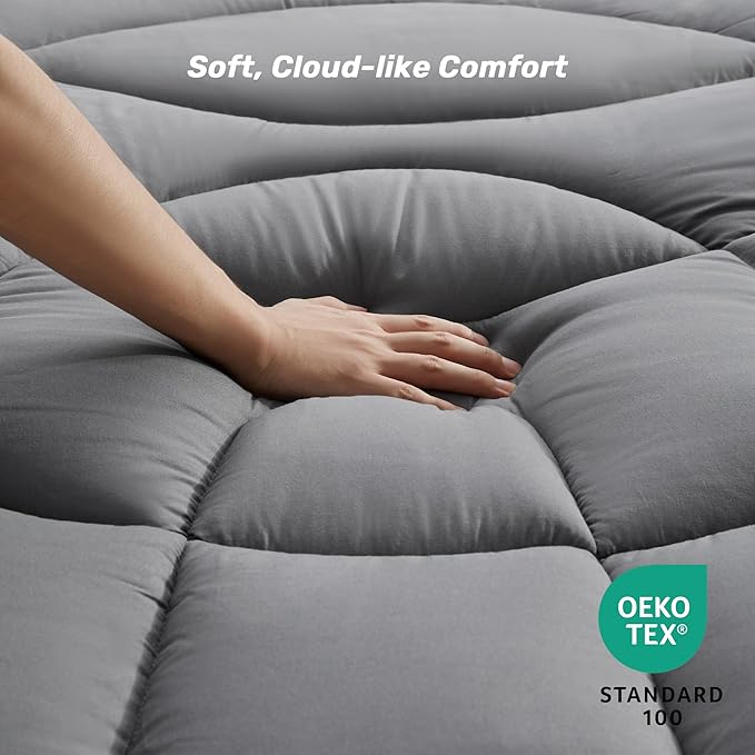 Unikome King Mattress Pad Waterproof, Ergonomic Quilted Mattress Topper for Back Pain Relief – Breathable Bed Cover with Deep Pocket (Fits 8-21 Inches), Noiseless & Machine Washable (Grey, 78x80)