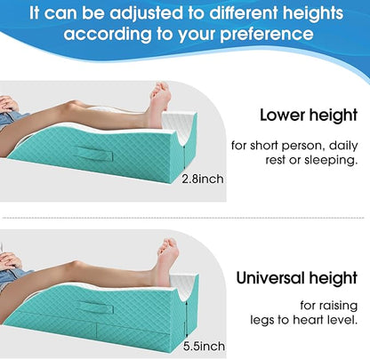 Elevation Pillows for Leg After Surgery, Memory Foam Adjustable Wedge Pillow for Injury or Rest, Ankle Pillow for Sleeping Blood Circulation Green/Single Leg