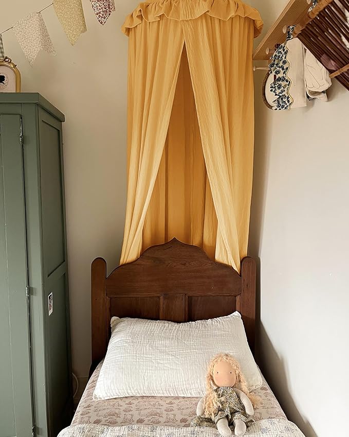 JIKAL Kids Bed Canopy with Ruffles Cotton Hanging Tent Frills Curtain Net for Baby Nursery Room Children Reading Nook Decor
