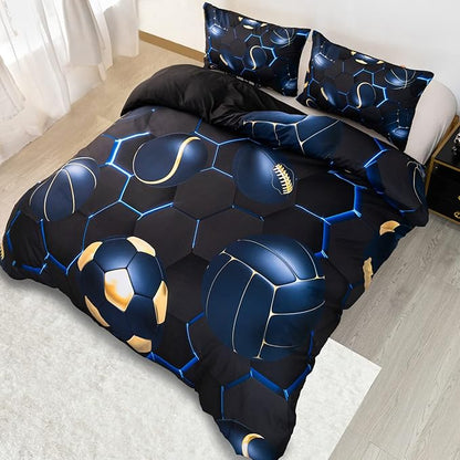 CVHOUSE Football Comforter Set Cover Full Size,Honeycomb Basketball Bedding Set for Boys Teens,Geometric Lightweight Baseball Duvet Cover Set Soft,3 Pieces,Boys Sport Theme Room Decor,Full 79'x89'