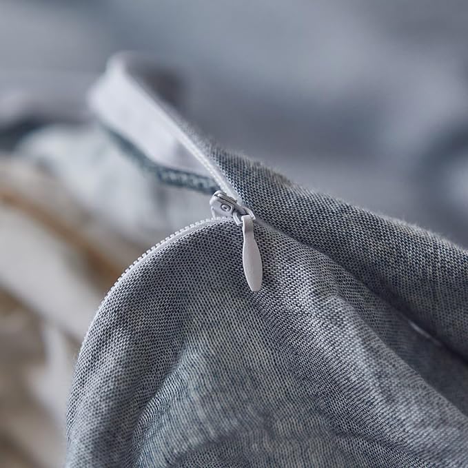BuLuTu Gray Blue Muslin Cotton Duvet Cover Full Gauze Quilt Cover with Pillow Cases for All Seasons Minimalist Comforter Cover Set, Soft Comfort Bedding, Machine Washable