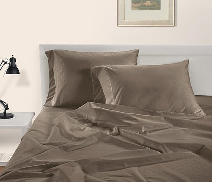 LANE LINEN 100% Egyptian Cotton Queen Sheet Set, Soft & Comfy Thick Fully Elasticized Mercerized Cotton Sheets Queen Size Set, No Pill Fade Resistant Elegant Jaquard Swiss Dot Queen Sheets- Taupe
