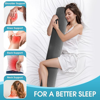 Memory Foam Body Pillow for Bed, Long & Big Full Body Pillows for Adults, Multifunctional Bolster Pillows with Removable & Washable Velvet Cover, Cylindrical Side Pillow (55.12"*7.9")