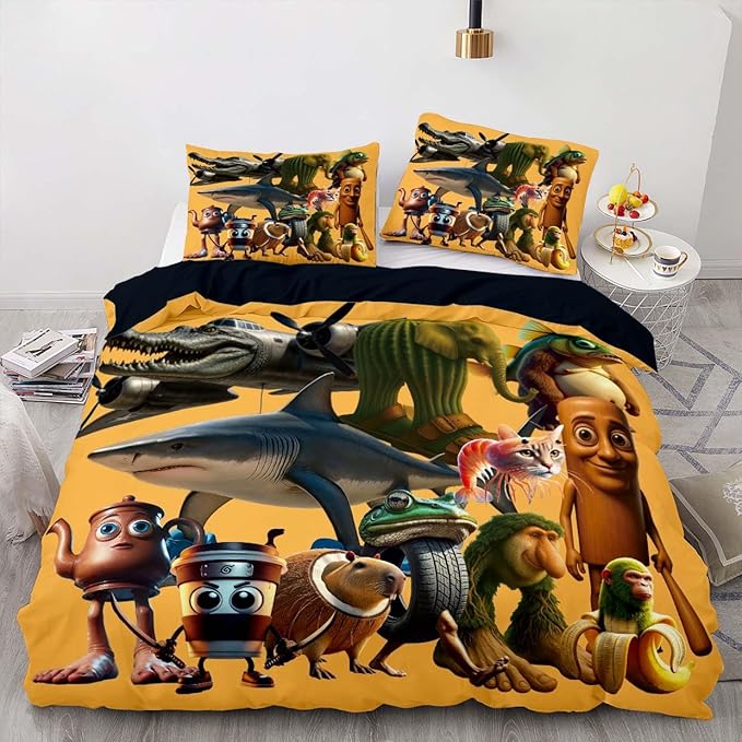 Italian Brainrot Bedding Duvet Cover Set,Funny Fusion AnimalsTwin Full Queen King Comforter Cover Bedding Set for Kids Boys Bed Decor Gifts ﻿ (Color 15,Twin (68" x 90"))