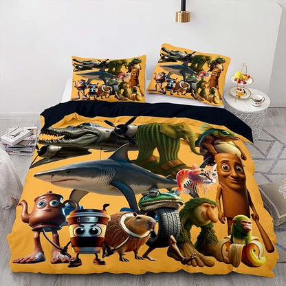 Italian Brainrot Bedding Duvet Cover Set,Funny Fusion AnimalsTwin Full Queen King Comforter Cover Bedding Set for Kids Boys Bed Decor Gifts ﻿ (Color 15,Full (80" x 90"))