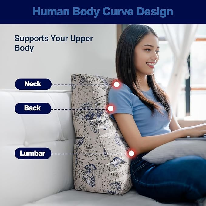 Daneey Back Pillow for Bed Sitting Up-Reading Pillows for Sitting in Bed Adult Back Support Pillow, 100% Cotton 24 * 10 * 24IN, Blue