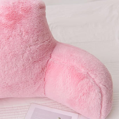 Aimuan Reading Pillow Bed Rest Wedge Adult Backrest Pillow with Arms Back Support for Sitting Up in Bed Cushion Incline Rest Sleeping Snoring Pillow, Light Pink Large