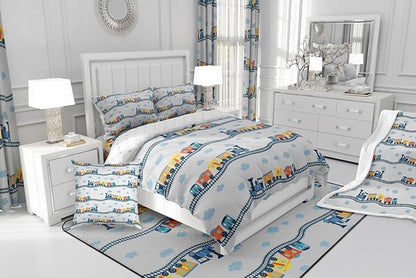 Erosebridal Train Bedding Sets Navy Locomotive Train Comforter Set King,Cartoon Steam Engine Down Comforter for Kids Toddler Cute Clouds Transportation Cars Duvet Insert with 2 Pillowcases