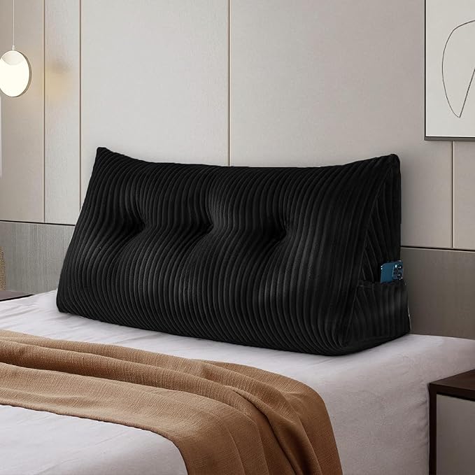 SLIGUY Large Headboard Pillow, Headboard Wedge Pillow Bed Rest Reading Pillow Bolster Triangular for Sitting in Bed-Backrest Positioning Support Long Pillow for Daybed (Twin: 40x8x20 Inches,Black)
