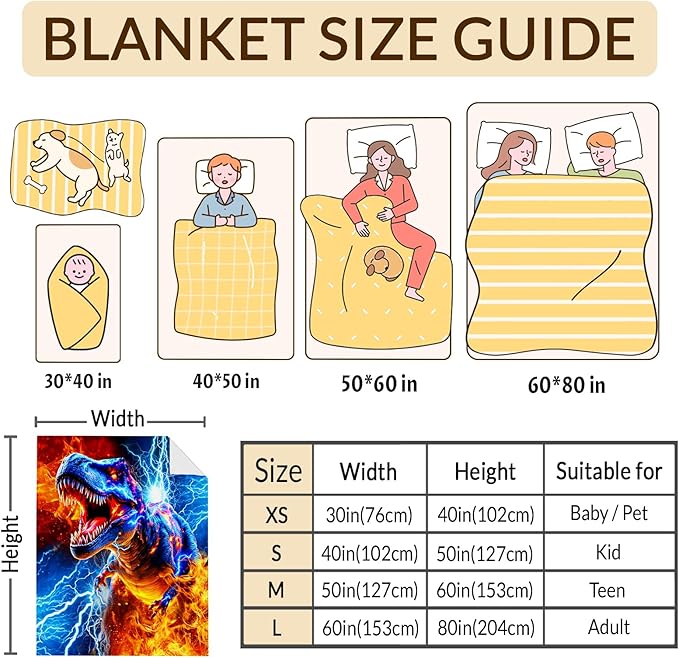 Dinosaur Blanket for Boys Kids Throw Blankets Gift - 50x60 Inches Cozy Soft Cool Dinosaur Decor Throw for Sofa Chair Couch Bed Office