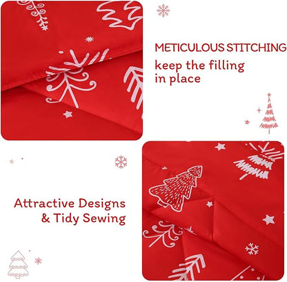 JSD Red Kids Christmas Comforter Set Queen Size, 3 Piece Xmas Tree Printed Microfiber Bedding Set, Machine Washable
