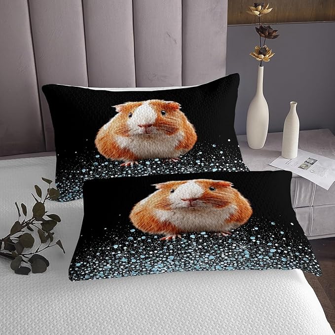 Erosebridal Guinea Pig Bedspread King Size, 3D Animal Quilt Set Guinea Pig Mouse Themed Bedding Set for Kids Teen Girls Boys Bedroom Decoration, Wildlife Coverlet Set
