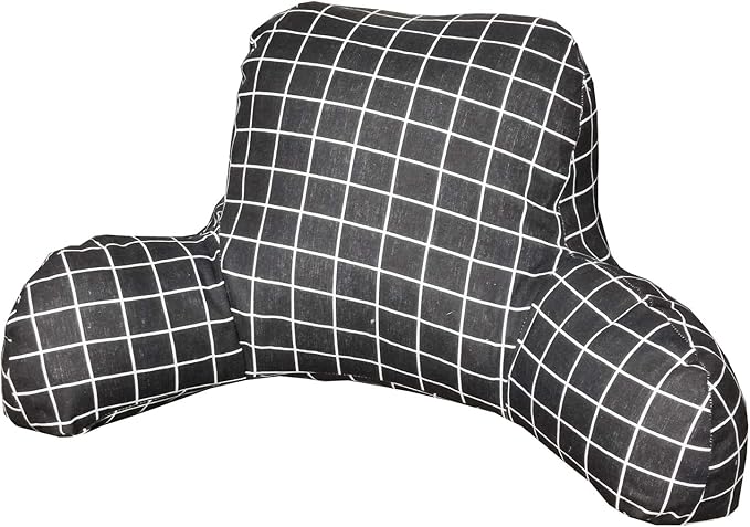 Bohemian Printed Reading Pillow with Support Arms Soft Bed Rest Pillows Back Support Cushion for Kids Reading Watching TV Sitting Up in Bed (23"×16"×10",Black Plaid)