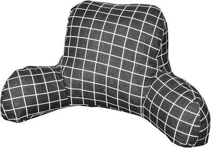 Bohemian Printed Reading Pillow with Support Arms Soft Bed Rest Pillows Back Support Cushion for Kids Reading Watching TV Sitting Up in Bed (23"×16"×10",Black Plaid)